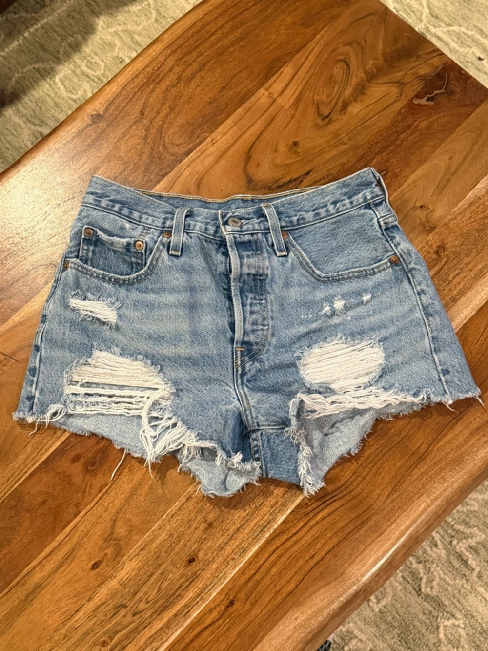 Levi's 501 Red Tab Light Blue Distressed Denim Cutoff Shorts Size 27 100% Cotton